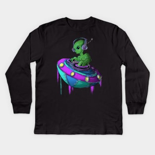 Alien Music Dj in Space Kids Long Sleeve T-Shirt